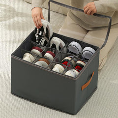 Foldable Clear Shoe Storage Box with Dividers, Multi-Purpose Organizer