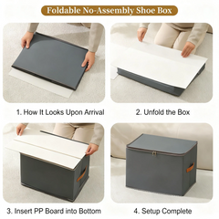 Foldable Clear Shoe Storage Box with Dividers, Multi-Purpose Organizer