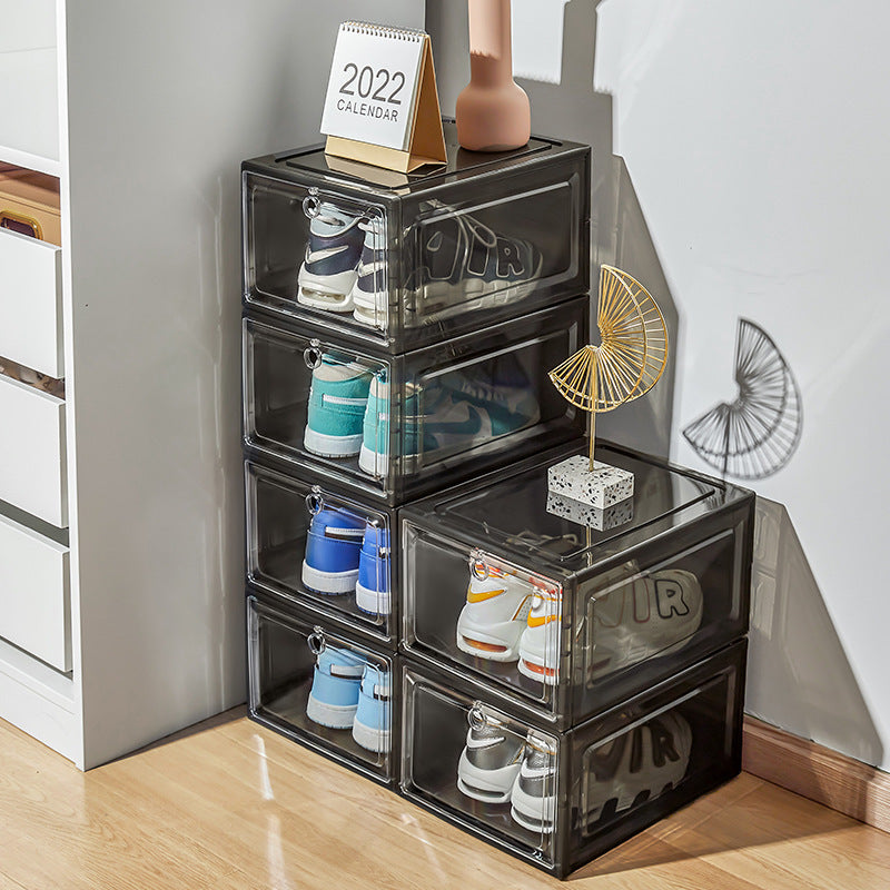 Foldable Clear Plastic Shoe Box, Stackable Dustproof Sneaker Storage