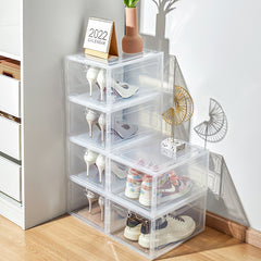 Foldable Clear Plastic Shoe Box, Stackable Dustproof Sneaker Storage