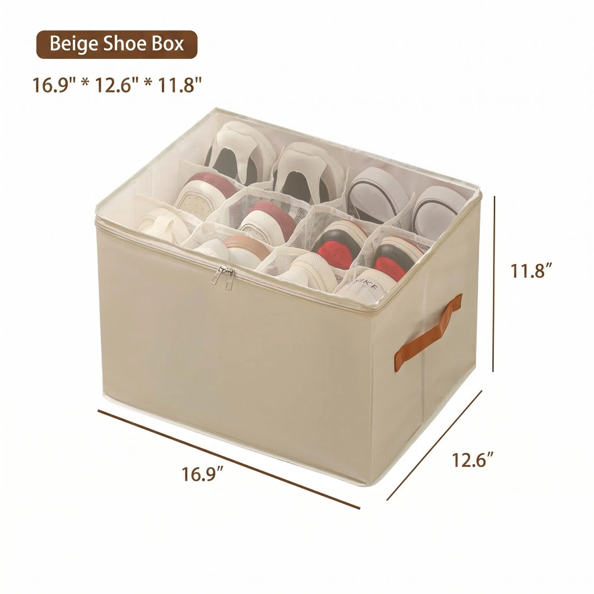 Foldable Clear Shoe Storage Box with Dividers, Multi-Purpose Organizer
